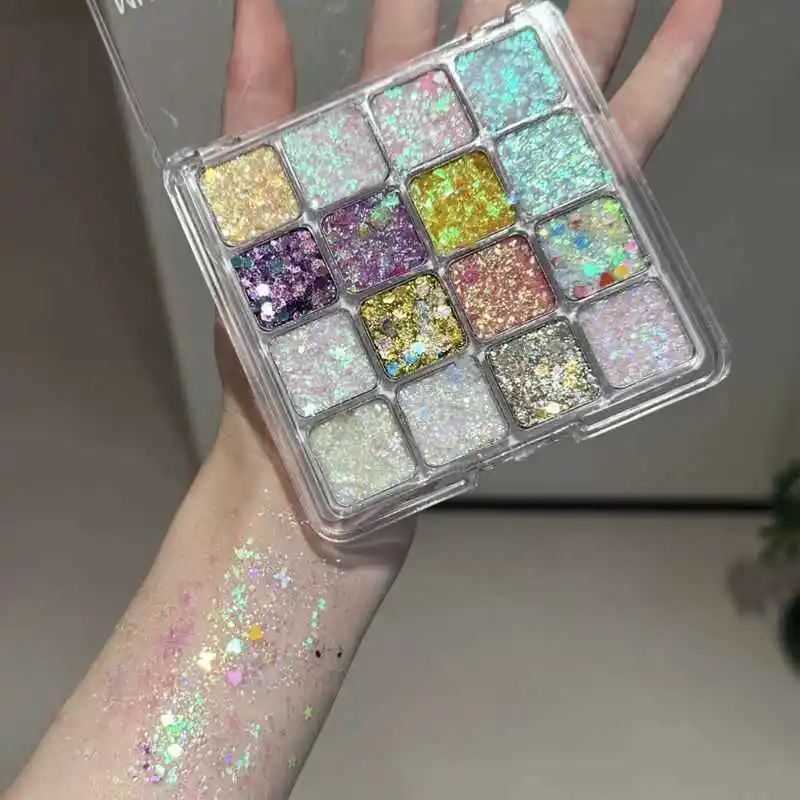 Palette di ombretti scintillanti a 16 colori, paillettes esagonali, glitter, zucca/viola/ciliegia/blu/oro, trucco per spettacoli di feste per ragazza