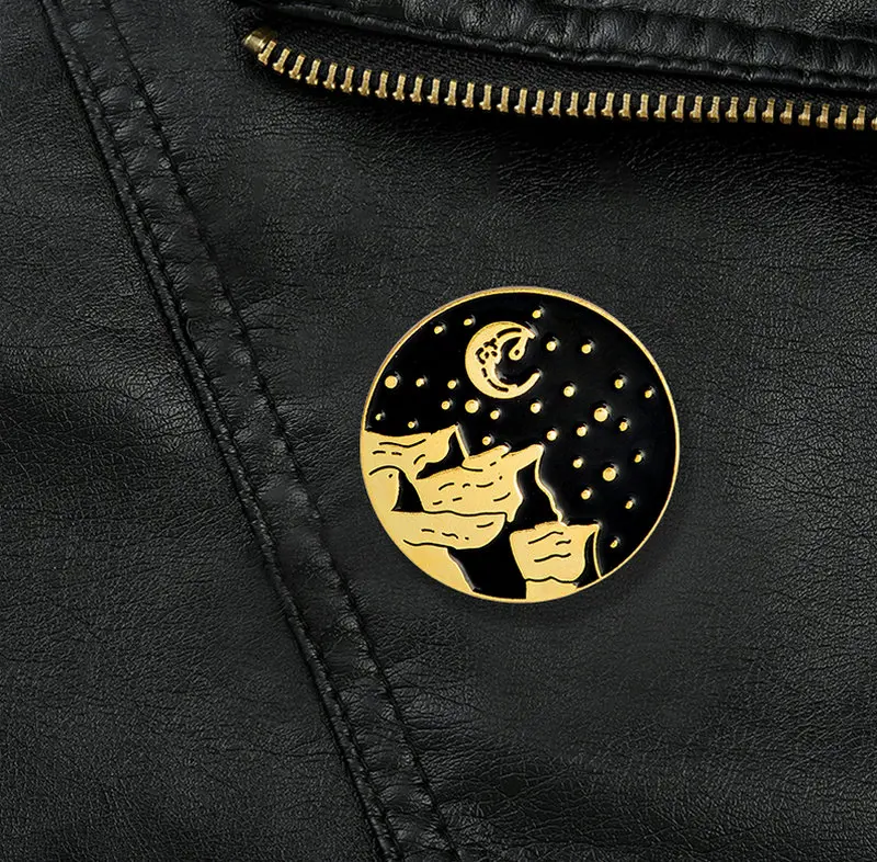 Starry pins Moonlight dagger moon star mountain Brooch Denim Jacket Lapel Pin Set Black Badge Fashion Gift for Friend