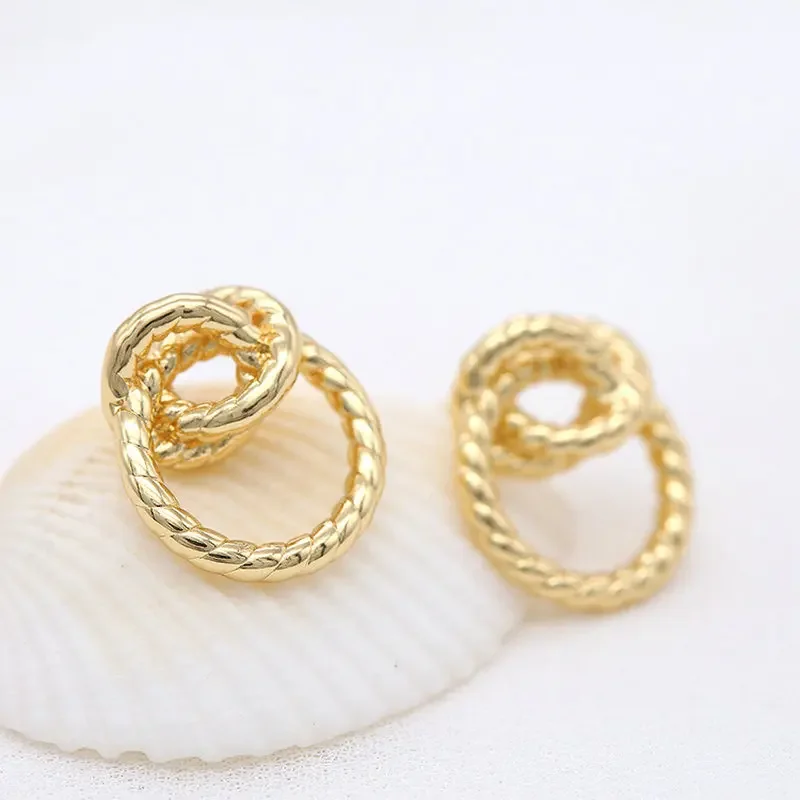 4PCS Fashion Copper With 14K Gold Color Plated Twist Ring Earrings Handmade diy Jewelry Earrings Accessories