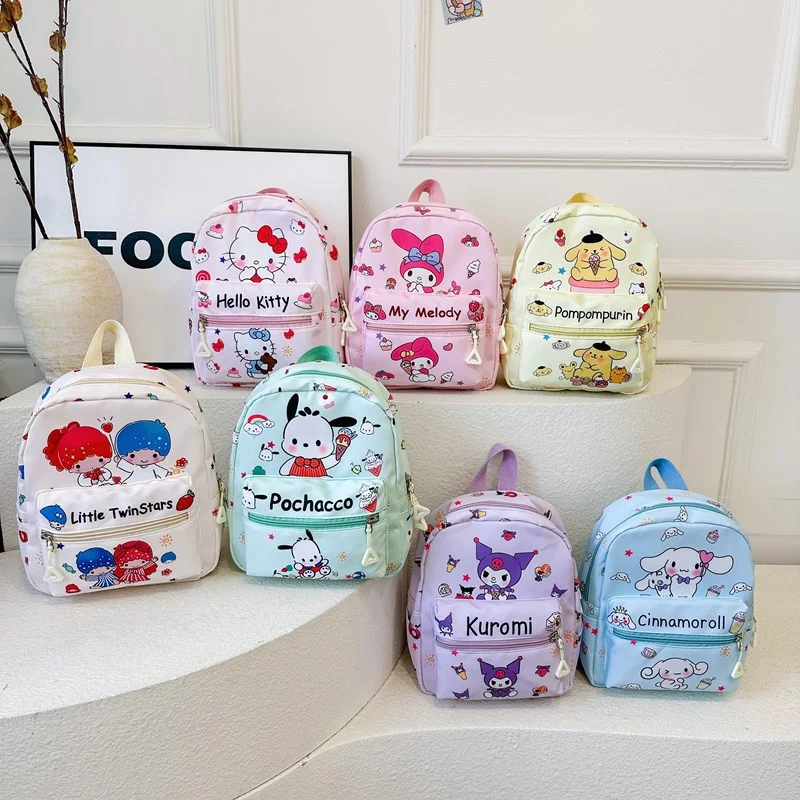 Mochila de dibujos animados Sanrio Kuromi Hello Kitty My Melody Cinnamoroll, pompón bonito, Pochacco Purin, bolso escolar para adultos y niños