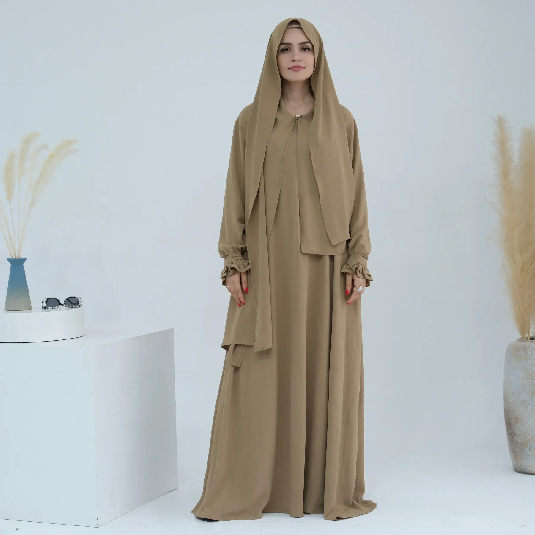 

Attached Scarf Abaya for Women Islamic Long Dress Ramadan Muslim Hijab Robe Prayer Dress Dubai Turkey Modest Abayas Outfits 2024