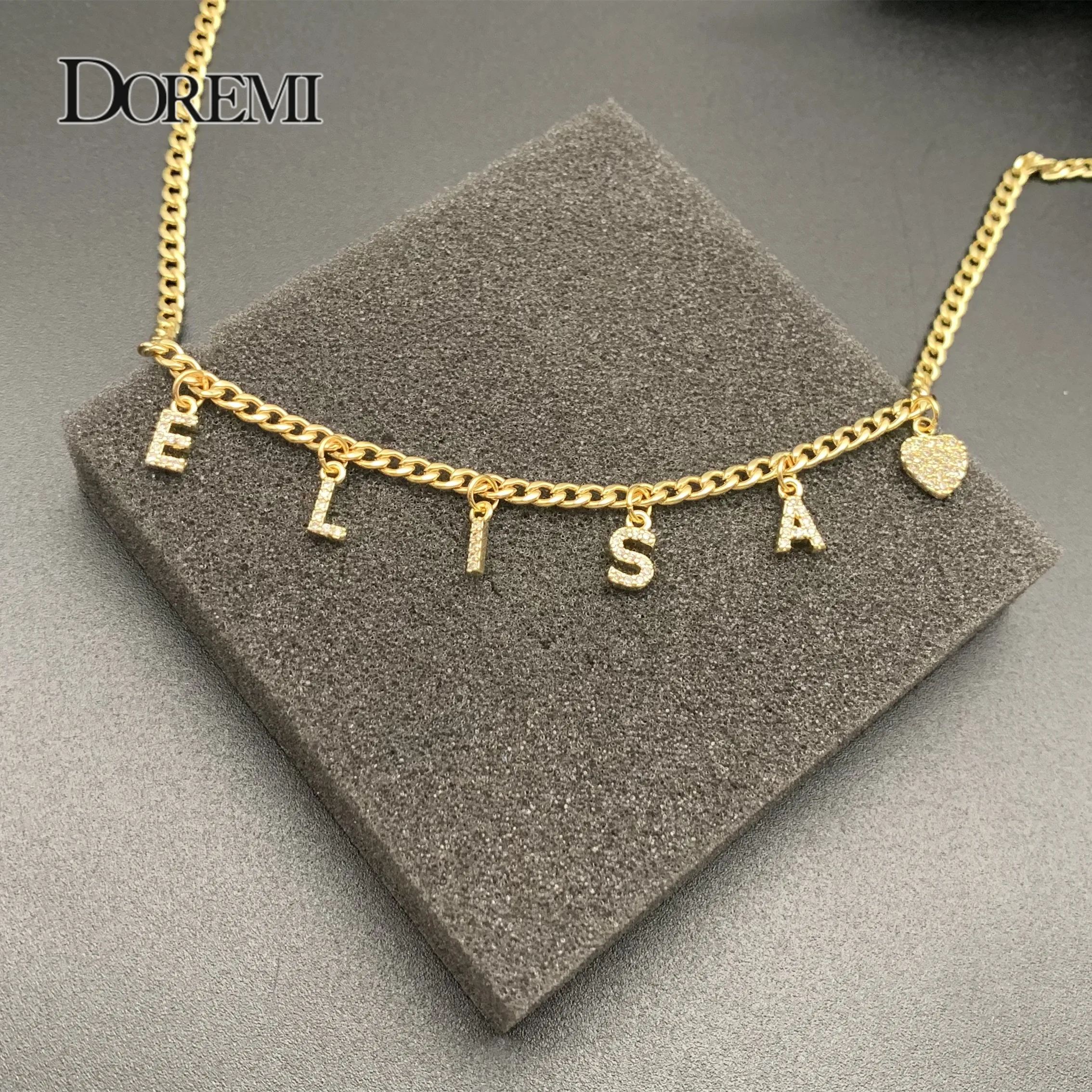 DOREMI 3mm Cuban Crystal Pendant Custom Name Pendant Necklace Personalised Zircon 6mm Letter Necklace For Women Jewelry Gift