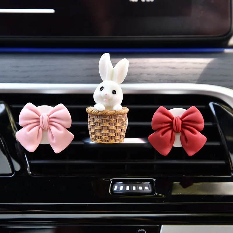Cute Rabbit Bow Creative Car Air Freshener Clip Fragrance Outlet Vent Ornaments Auto Decoration Interior Women Accessories