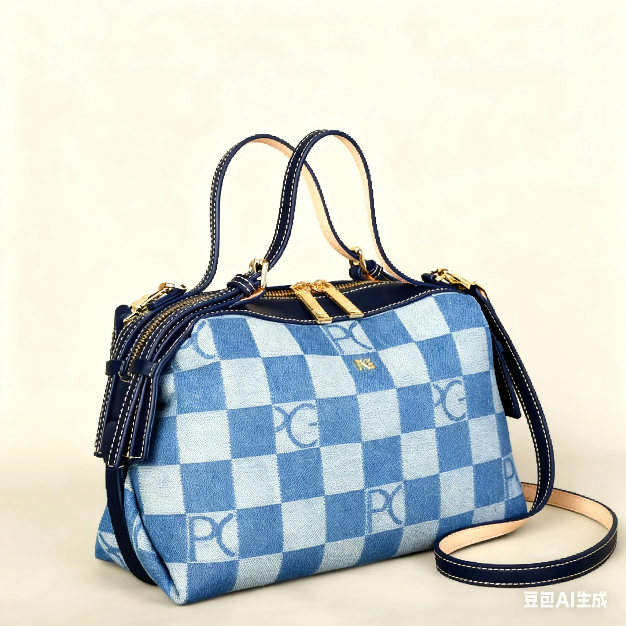 حقيبة يد من قماش الدنيم مربع من البولي كربونات - حقيبة كروس بمقبض علوي بسحاب مزدوج للنساء، تصميم أنيق كاجوال وفاخر #2