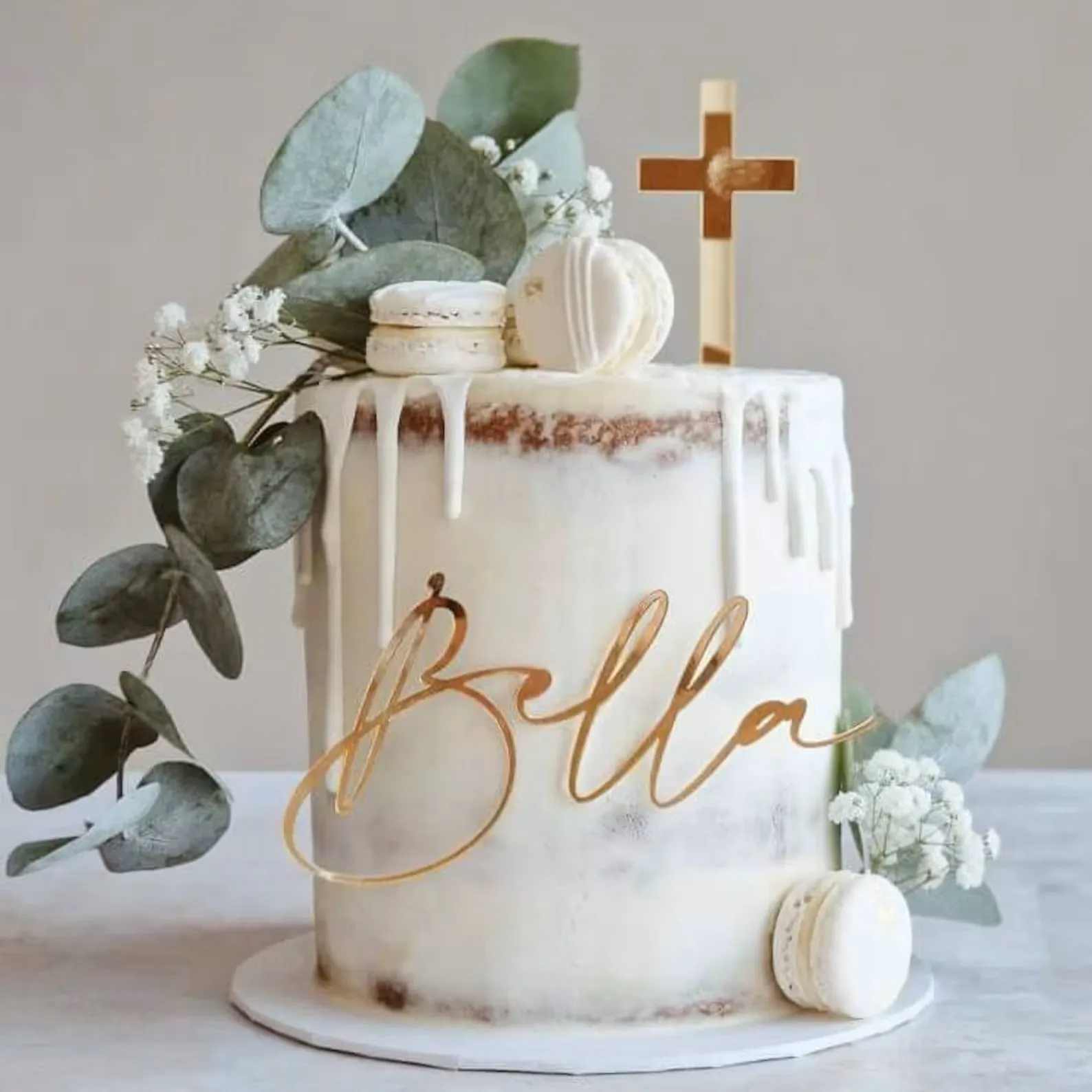 Personalized Cake Name Charm and Cross Topper Set / Holy Communion /Acrylic Baptism First Communion Cake Decoration view 2