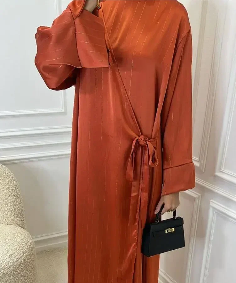 

New Abaya Ramadan Robe Femme Musulmane Satin Muslim Women Dubai Luxury Islam Dress Eid Djellaba Jalabiya Turkey Kaftan Kebaya