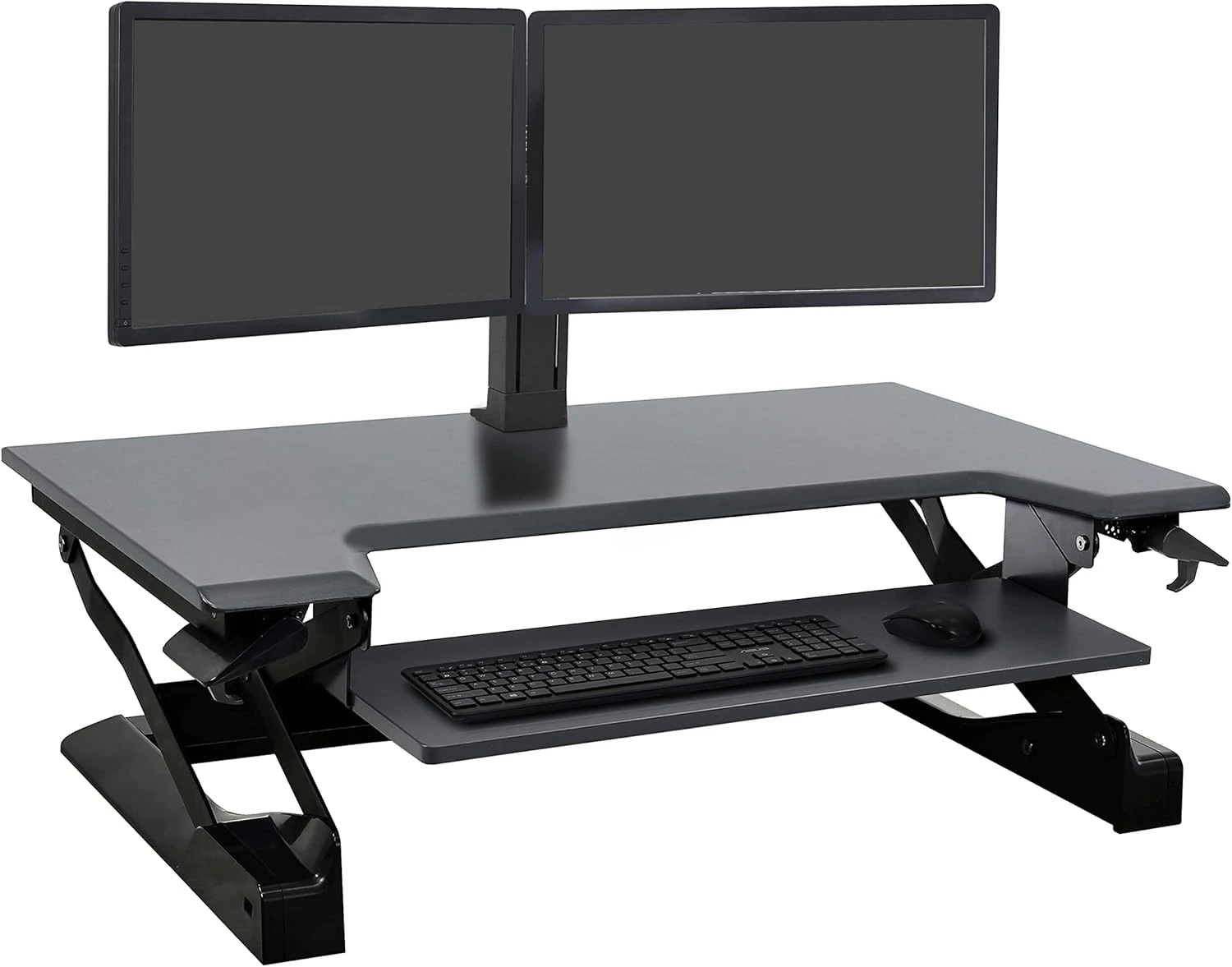 WorkFit-TL Standing Desk Converter, Dual Monitor Sit Stand Desk Riser for Tabletops – 37.5 Inch Width, Black