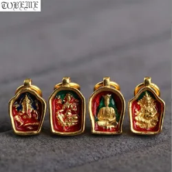 100% 925 Silver Gold Plated Tibetan Jambhala Mahavairocana Buddha Amulet Green Tara Ganesh Ksitigarbha Buddha Charmsa
