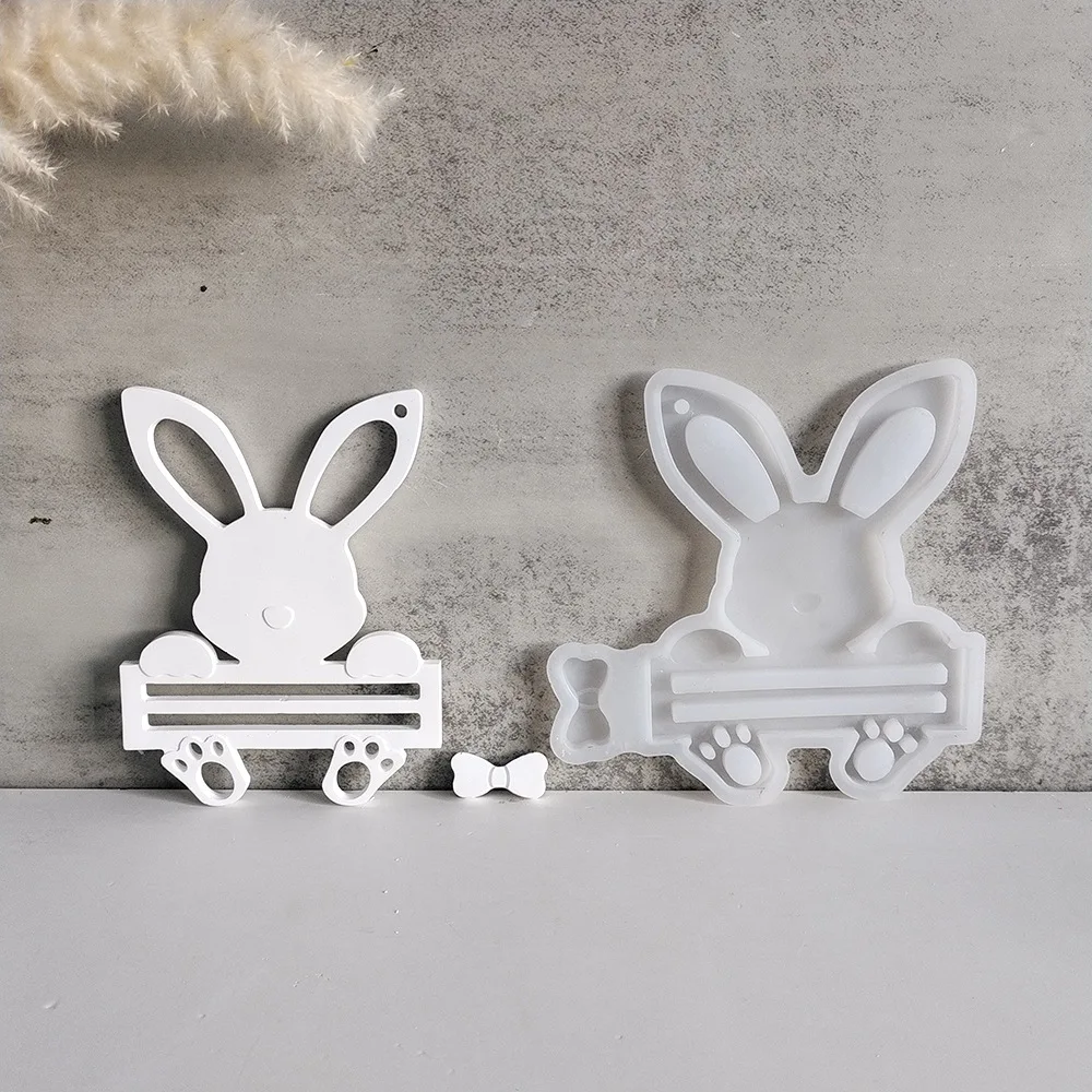 New Rabbit Silicone Mold Cute Rabbit Mould With Hollow Heart DIY Epoxy Resin Gypsum Cement Rabbit Mold Home Desktop Decoration