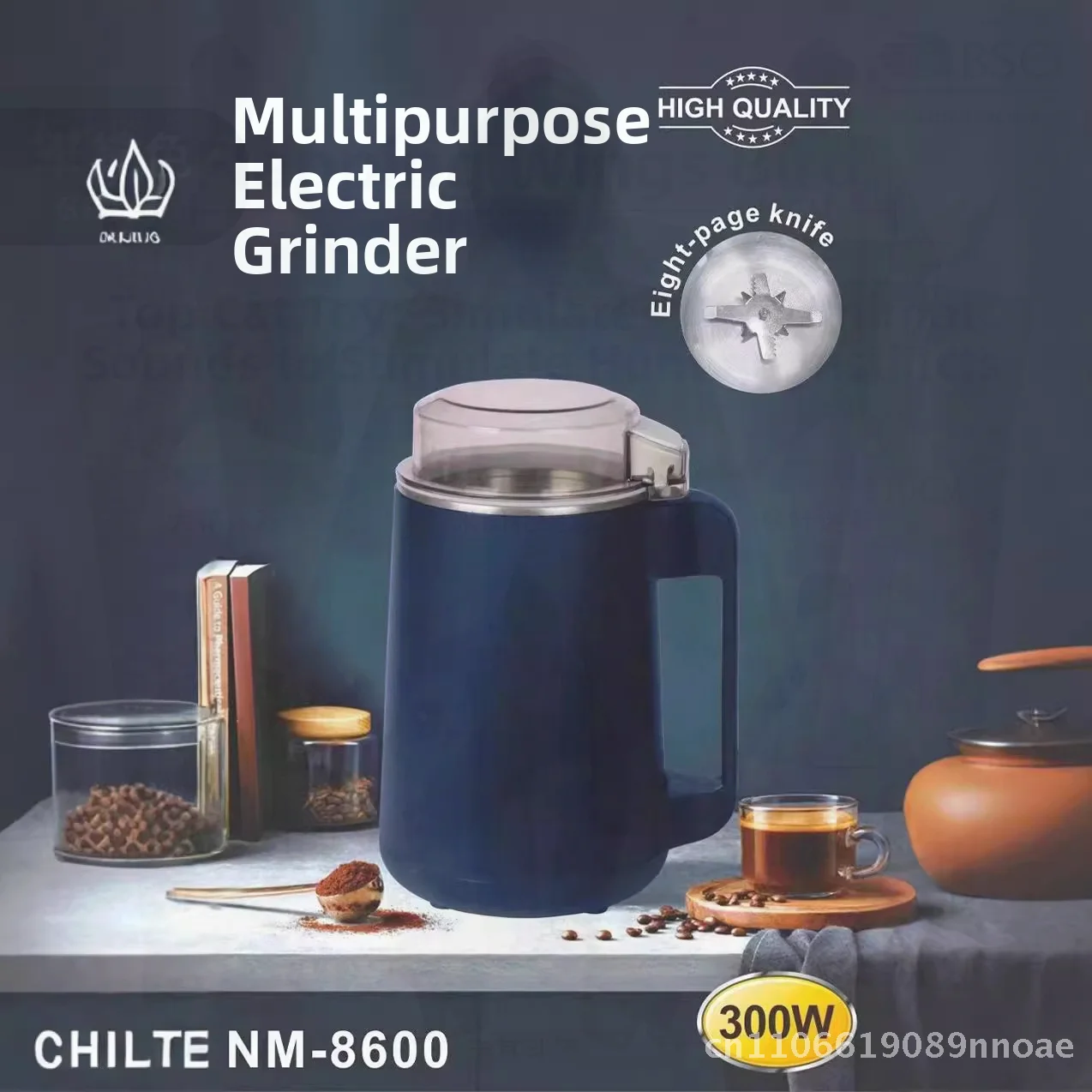 

Nm-8600 Stainless Steel Kitchen Grinder Electric Coffee Powder Crusher Herbal Medicine Cross-Border Household Appliance Dark