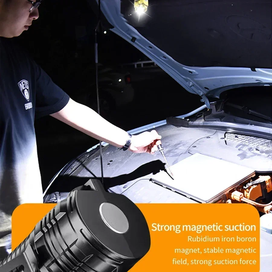 High Power LED Flashlight USB Rechargeable Multi-functional Flashlight Magnetic Suction Portable Outdoor Camping Hiking Light