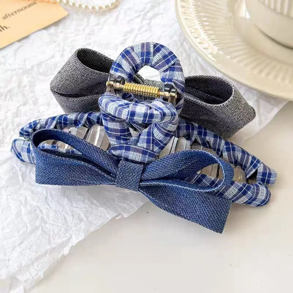 1 шт., джинсовый клетчатый бант, коготь для волос, повседневный ретро-стиль, идеальный повседневный винтажный выглядит уникальный аксессуар для волос, женский идеальный повседневный богемный стиль