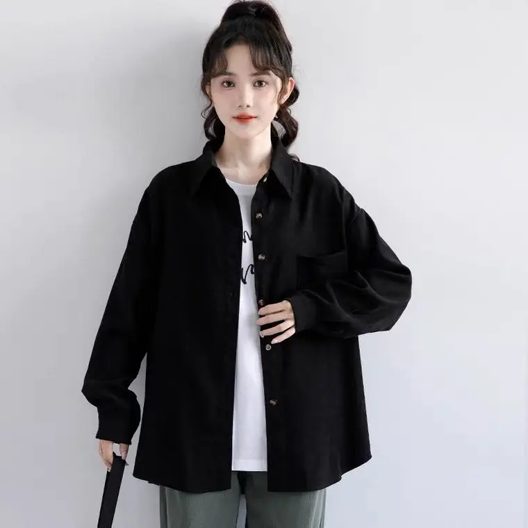 New Western-style Black Shirt for Women Loose Long Sleeved Shirt Casual Student Thin Jacket Trendy