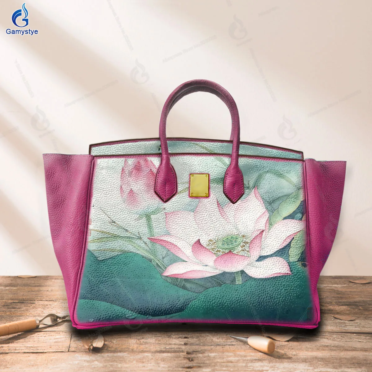 Street Fashion Art Draw A blooming lotus flower Graffiti Totes Women Bags Messenger Crossbody Handbags Real Togo Cowskin Vintage