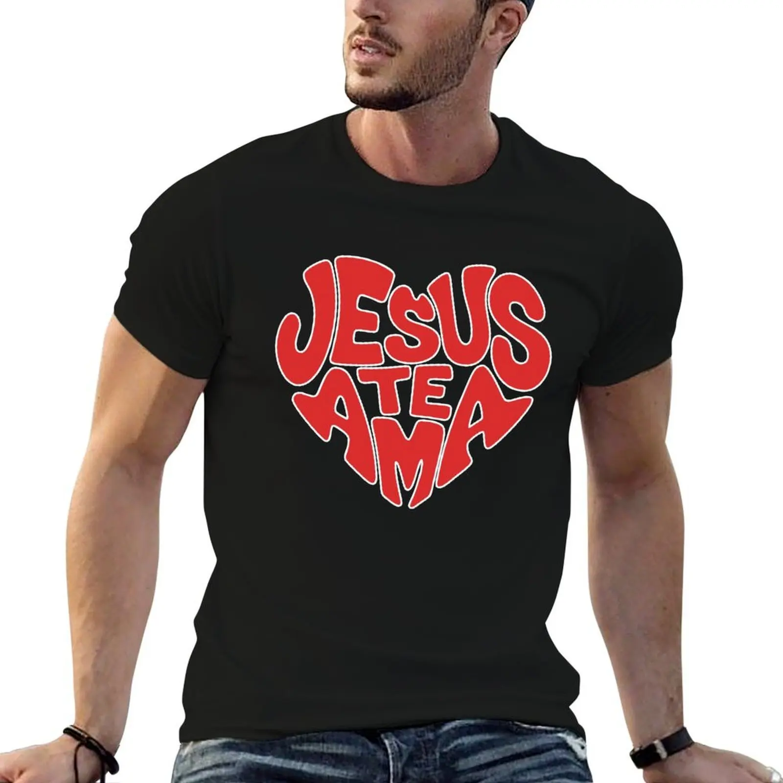 

Jesus loves you in the shape of a heart and style print T-Shirt man t shirts cotton g man t shirts for men T-Shirt