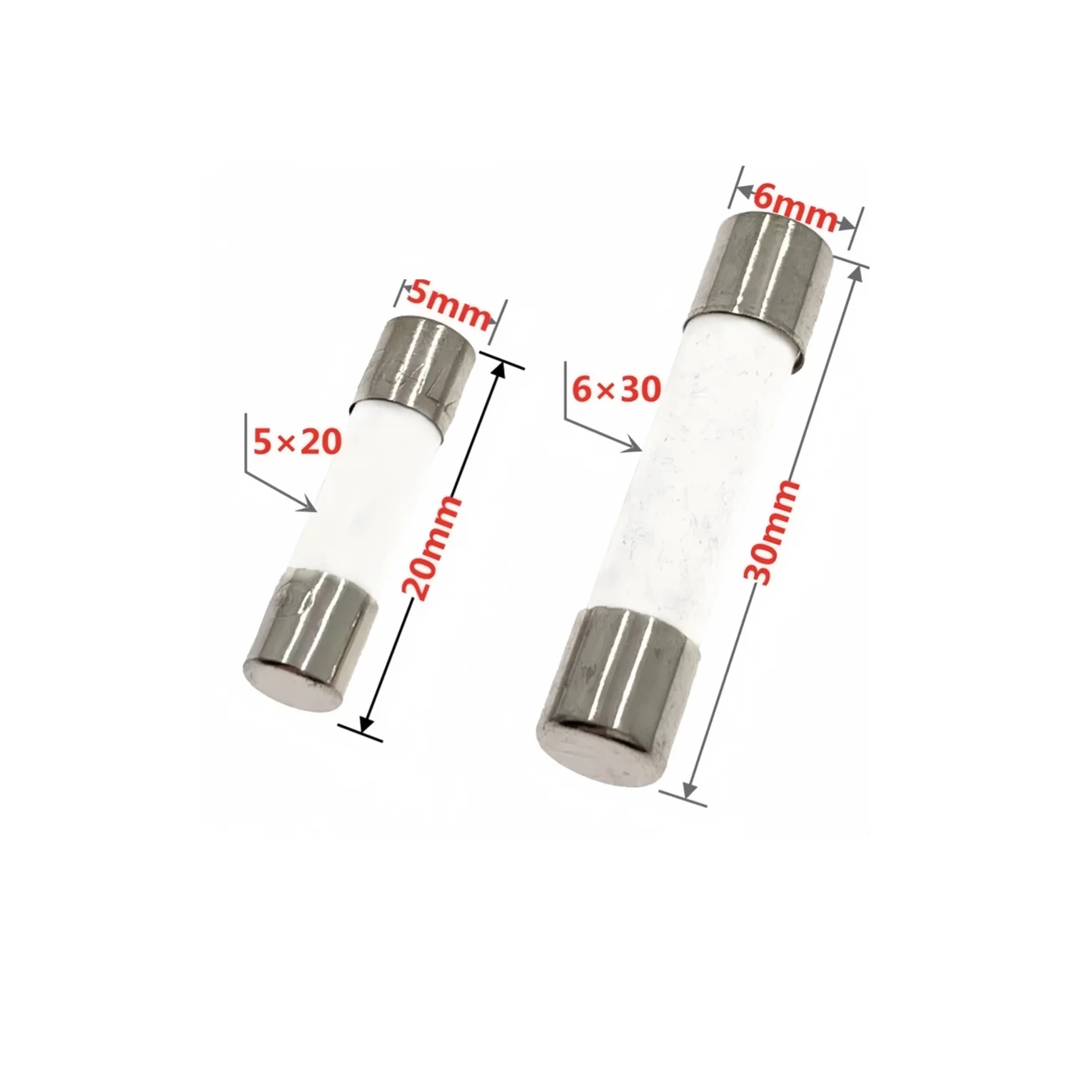 20 Stück/Los 5*20mm 6*30mm Schnellschmelzsicherungen 250V 0,5A 1A 2A 3A 4A 5A 6A 6,3A 8A 10A 15A 20A 25A 30A AMP Sicherung Keramik-Sicherungselement – Detail 2