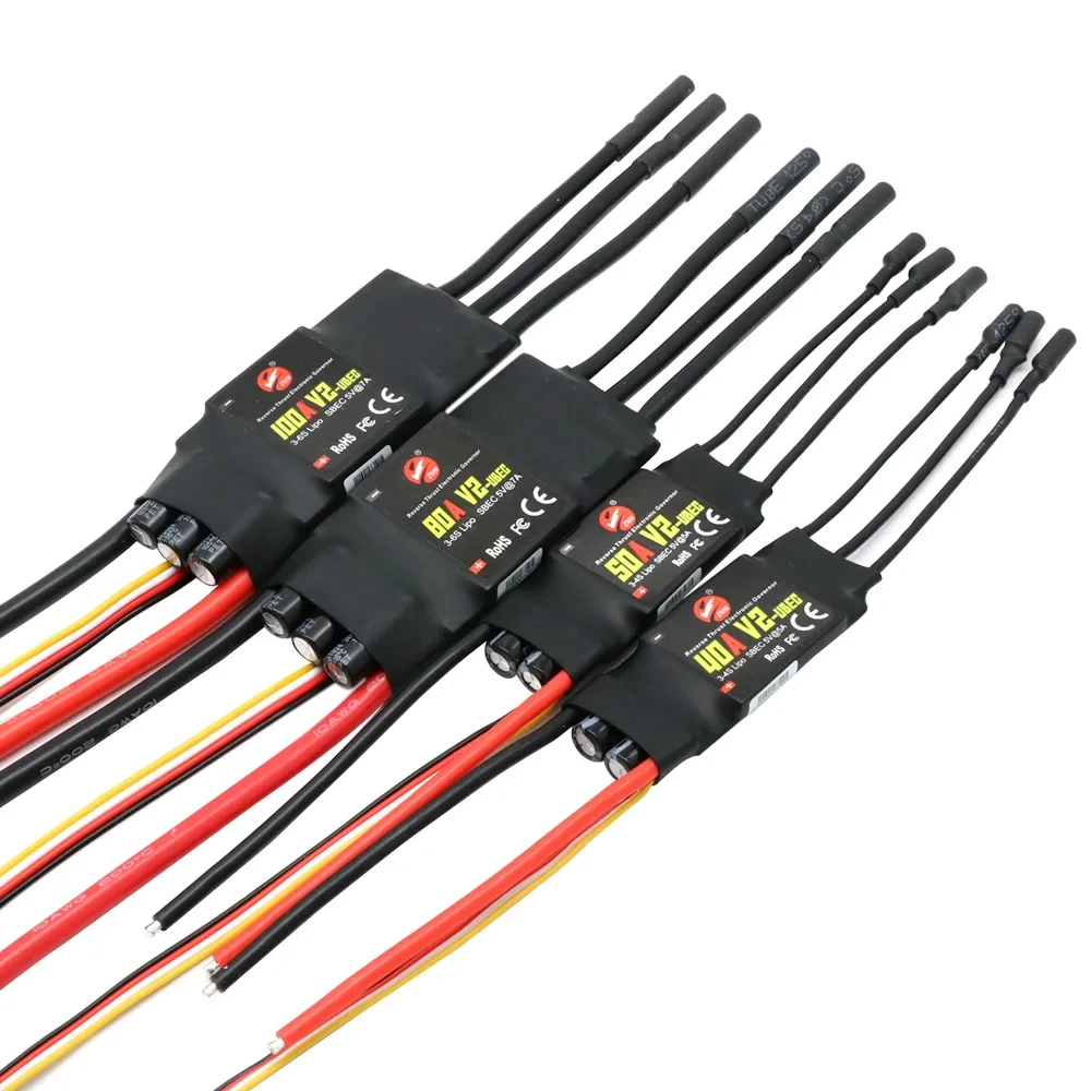 

Бесщеточный регулятор скорости ZMR ESC 40A 50A 80A 100A V2 ESC 2-4S с BEC/UBEC для радиоуправляемого квадрокоптера-вертолета