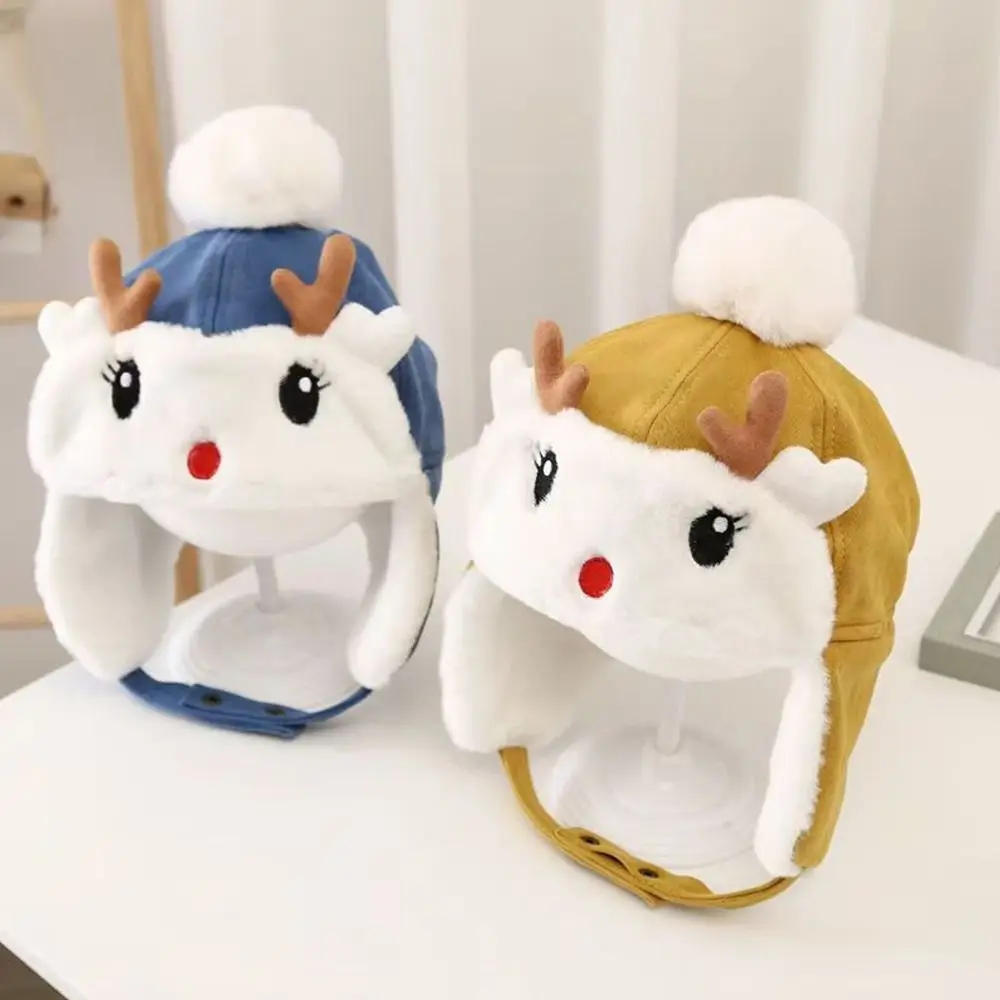 1-5Year Outdoors Ear Protection Winter Baby Hat Thicken Keep Warm Baby Knitted Hat Cute Plush Ball Kids Beanie Cap Boys Girls