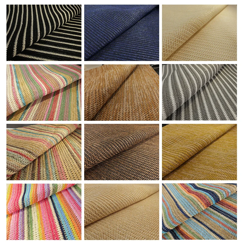 1yard Colorful Strip Pp Straw Woven Fabric Breathable Grass Knit Cloth for Summer Handbag Shoe Hat DIY Making Supplies view 6