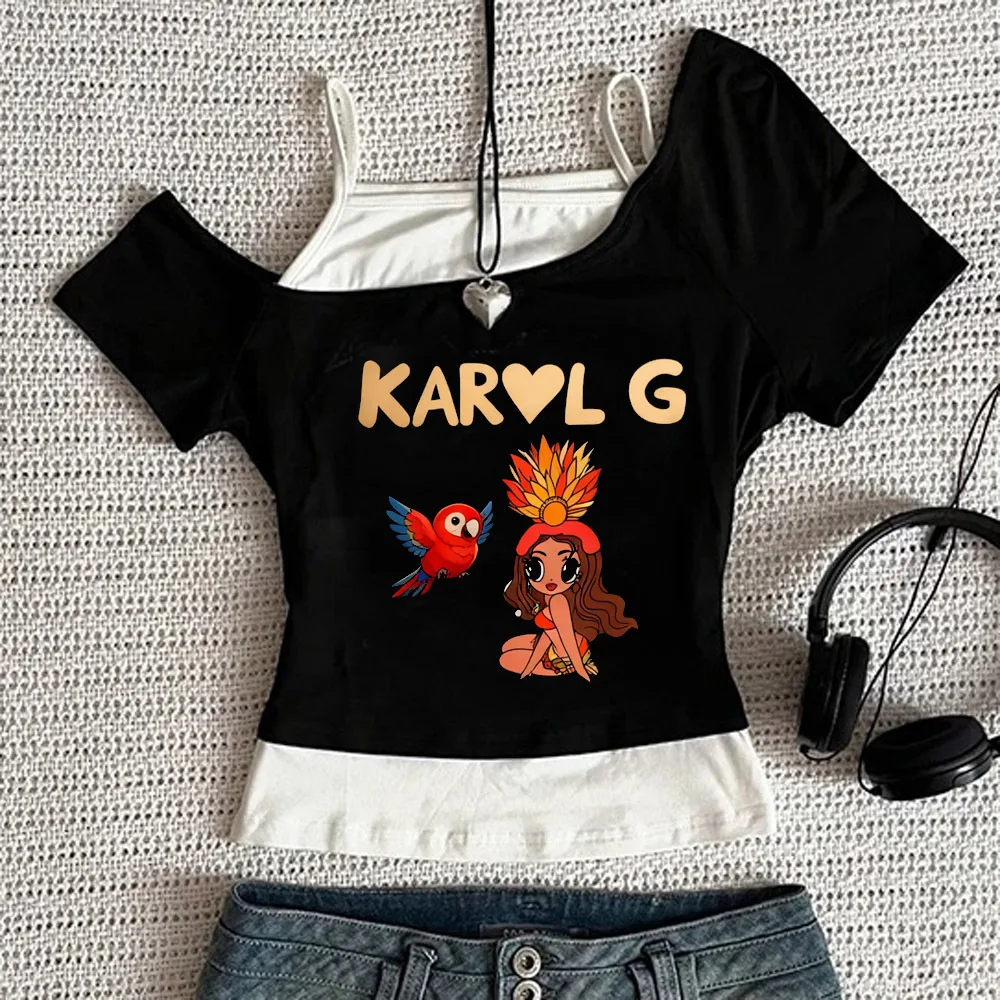 Karol G Crop Top Ladies Cutecore Grunge Manga Cheap Baddie T-Shirt Japanese Cut…