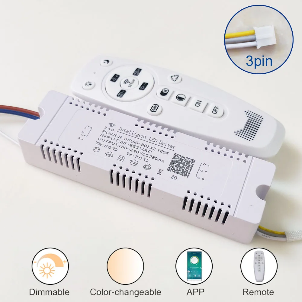 

AC85-265V RF 2.4G Remote Palette Drive Phone APP Control LED Driver 12W-160W Lighting Transformer For Dual Colors Lamps