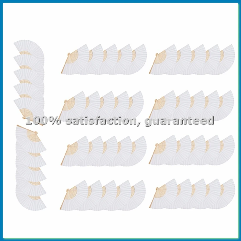 

50 шт. свадебных вееров, бумажные вееры, белые ручные вееры, китайские бамбуковые складные вееры для декора/домашнего декора/подарков своими руками - AT35