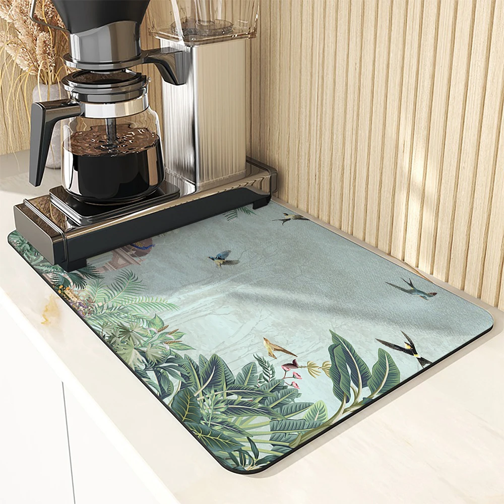 Large Kitchen Absorbent Mat Plant Architecture Antiskid Draining Coffee Dish Drying Mat Quick  Bathroom Drain Pad Tableware Mat