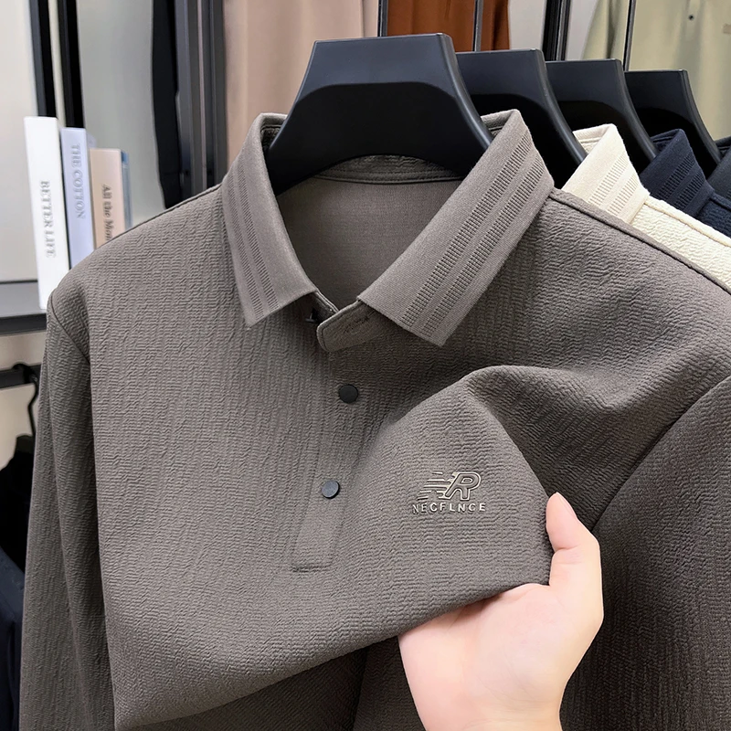 

New Men's Printed Lapel Polo Shirt Designer Brand Spring Autumn Trendy Business Comfortable Long Sleeved T-shirt Men's Clothing