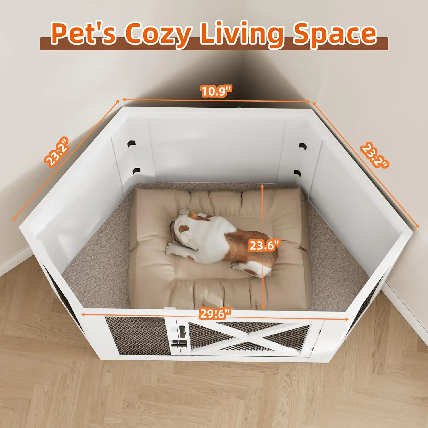 أثاث صندوق الكلاب، طاولة نهاية خشبية لبيت الكلاب مع شبكة، قفص/منزل للكلاب الصغيرة والمتوسطة والكبيرة، صندوق حيوانات أليفة مزخرف داخلي