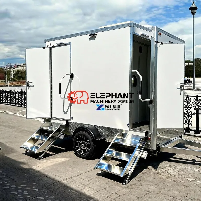 Trailer de Banheiro Portátil para Exterior, Sanitário Rebocável com Rodas para Casamentos, Construção e Empresas de Aluguel