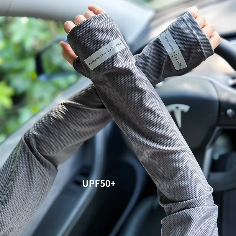 

УФ-защитные солнцезащитные нарукавники для мужчин и женщин, для велоспорта, вождения, с длинными рукавами, из ледяного шелка, летние, от солнечных ожогов, охлаждающие