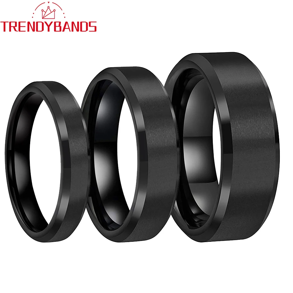 Black Plated Fashion Jewelry Tungsten Carbide Rings for Men Women Wedding Band Beveled Edges Matte Finish Comfort Fit