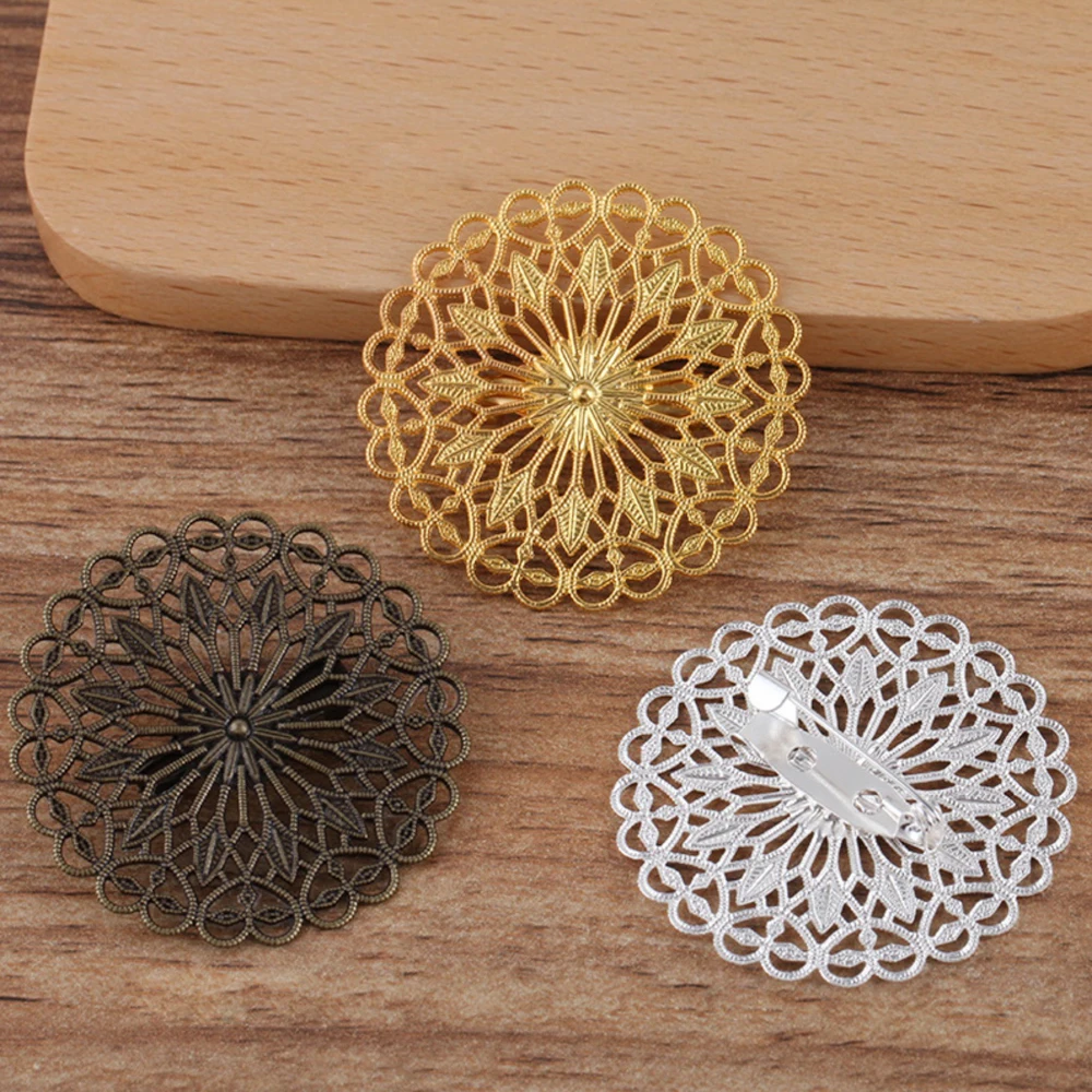 REGELIN Round Flowers Brooch Base Pad Setting Base 5pcs/lot 38mm Copper Brass Brooch Jewelry Accessories