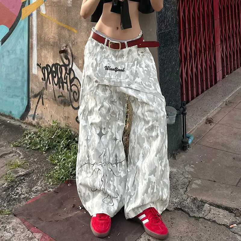 

Camouflage Printed Irregular Splicing Loose Wide-Leg Pants Women Autumn New Niche Design High Street Versatile Trousers