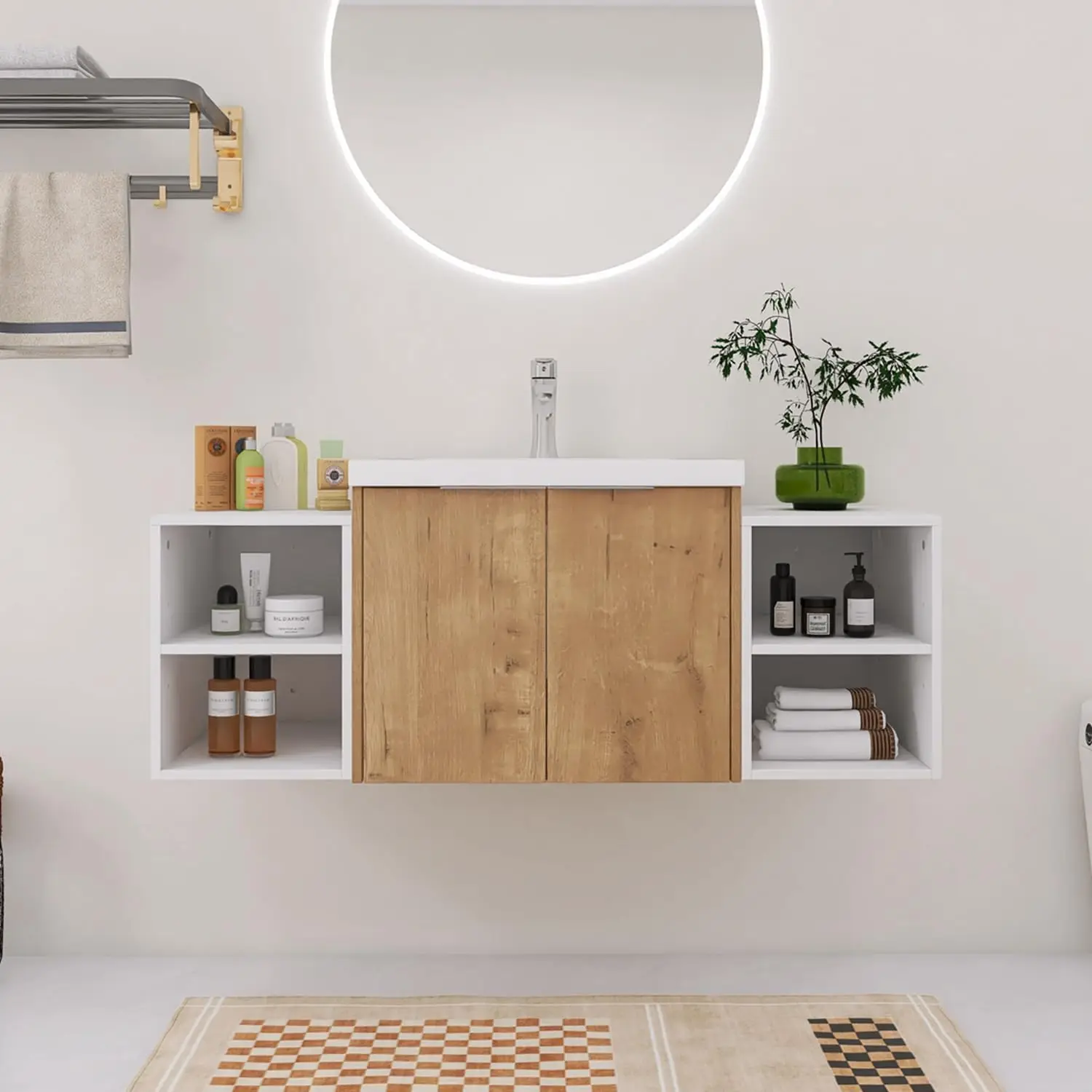 

48" Bathroom Vanity with Sink,48 Inch Floating Bathroom Vanity, Single Sink Bathroom Vanity Combo,Brown Wall Mounted Cabinet Set