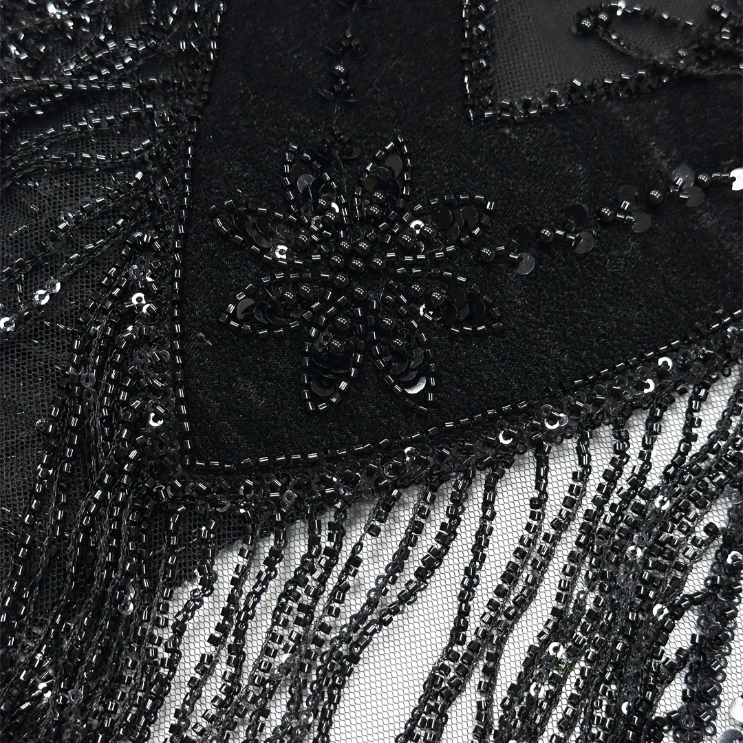 Luxury African Beaded Lace Fabric Tassel High Quality French Tulle Sequins Embroidery Handmade Fringe Lace for Evening Dress
