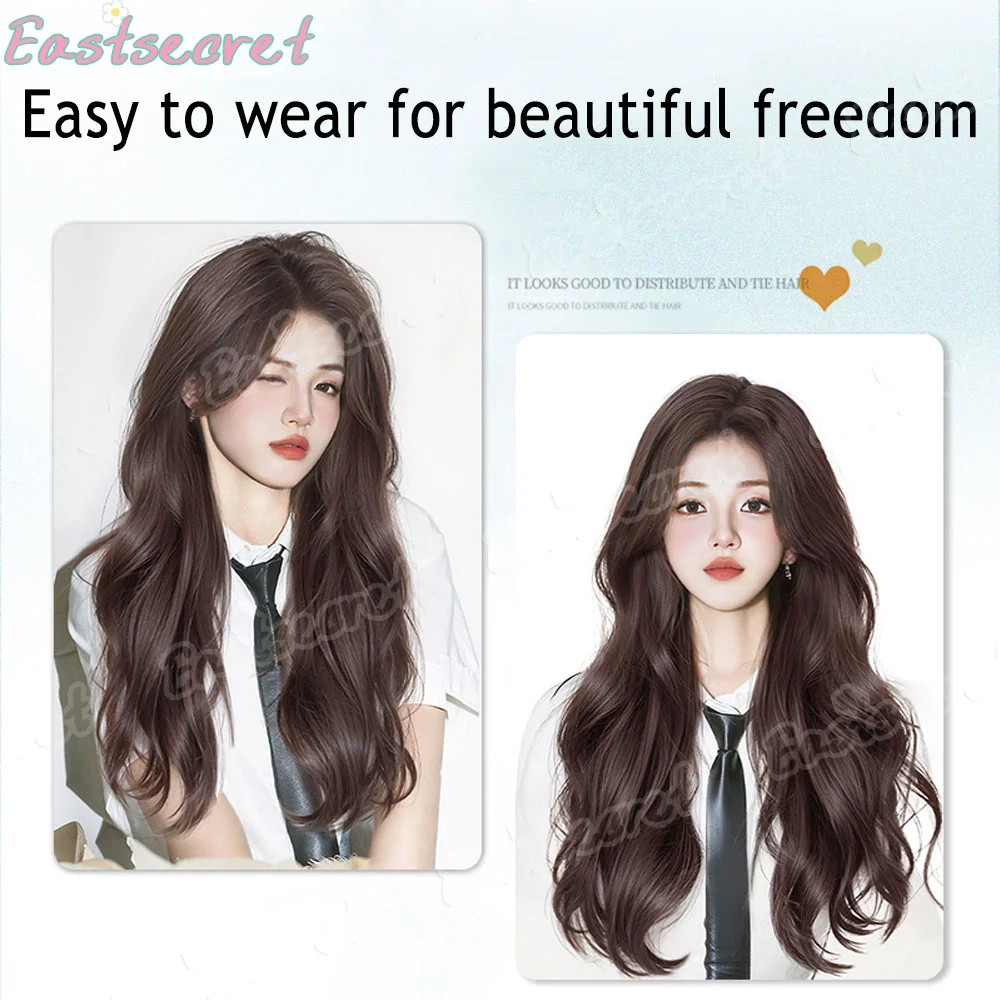 

Темно-коричневая волнистая повязка на голову для женских длинных волос, естественная имитация волос, длинные вьющиеся волосы с разрезом