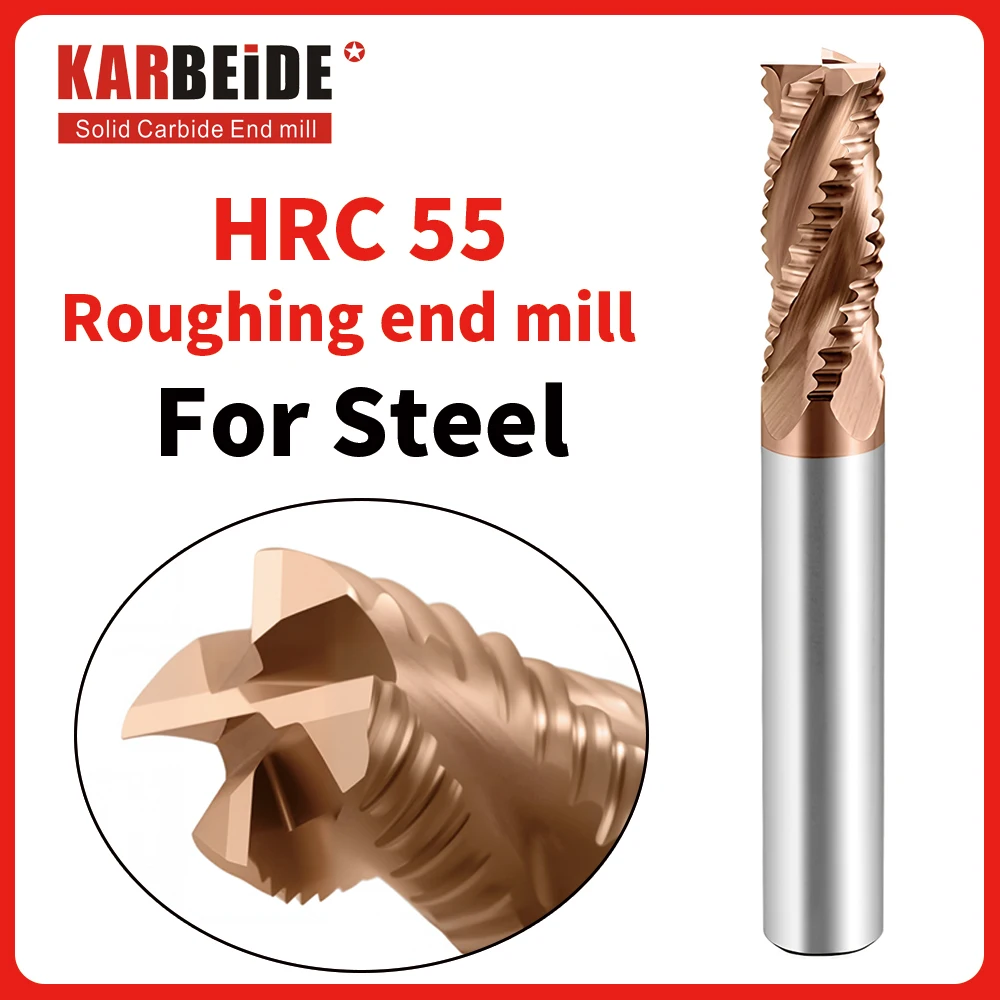 KARBEIDE Carbide Roughing End Mills - 4 Flute TISIN Coated,for Milling Alloy Steels, Hardened Steel,Metal