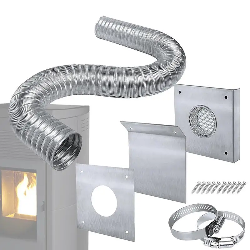 Pellet Stove Vent Pipe Kit Air Intake Kit Vent Pipe Kit Aluminum 2x60 Inches Flexible Pipe Stove Accessories For Pellet Stove