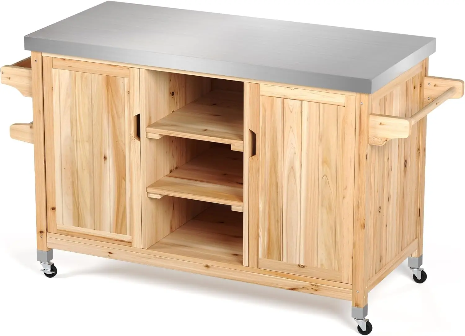 Solid Wood Outdoor Table and Storage Cabinet, 59.64’’L x 23.62’’W Movable Grill Table