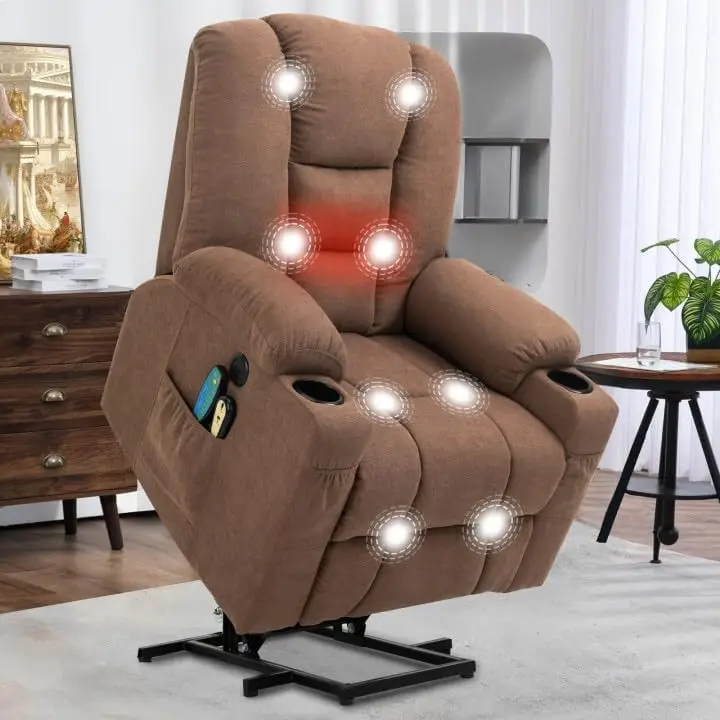 

Power Lift Chair Electric Recliner For Elderly Heated Vibration Massage Soft Fabric Recliner Chair With 2 Remote Controls, Usb