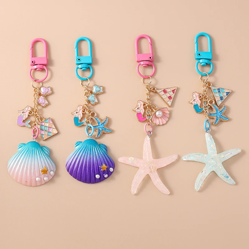 Aihua Cute Keychain Y2K Summer Beach Starfish Mermaid Tail Keychains For Women Girls Handbag Pendants Accessories Jewelry Gifts