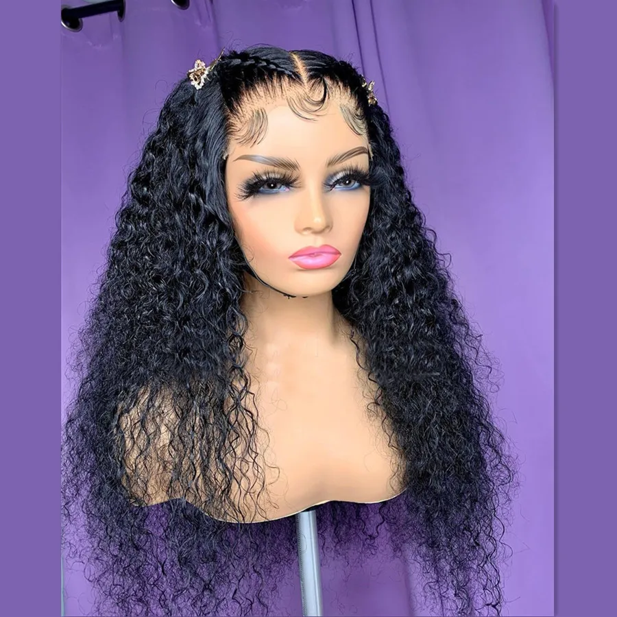 Soft 26 “ Long Kinky Curly Natural Black 180Density Lace Front Wig For Women Babyhair Preplucked Heat Resistant Glueless Daily