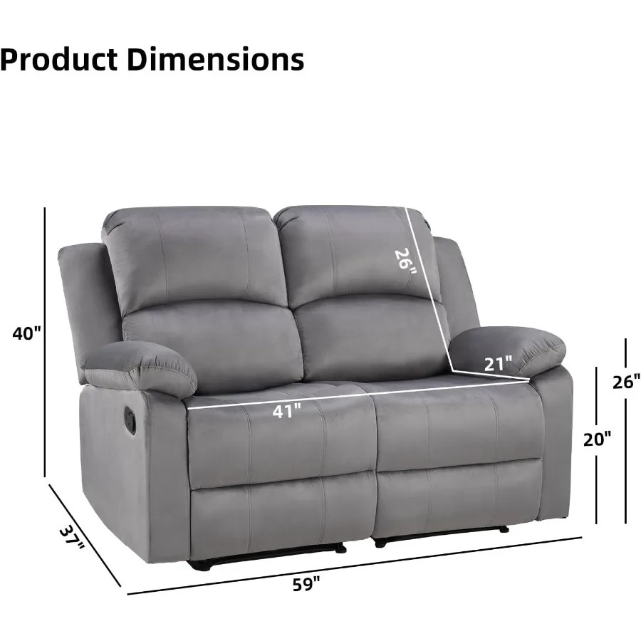 Living Room Manual Loveseat Recliner Sofa, Soft Microfiber, Gray, Overstuffed Arms and Back, Double Seat Comfort Design
