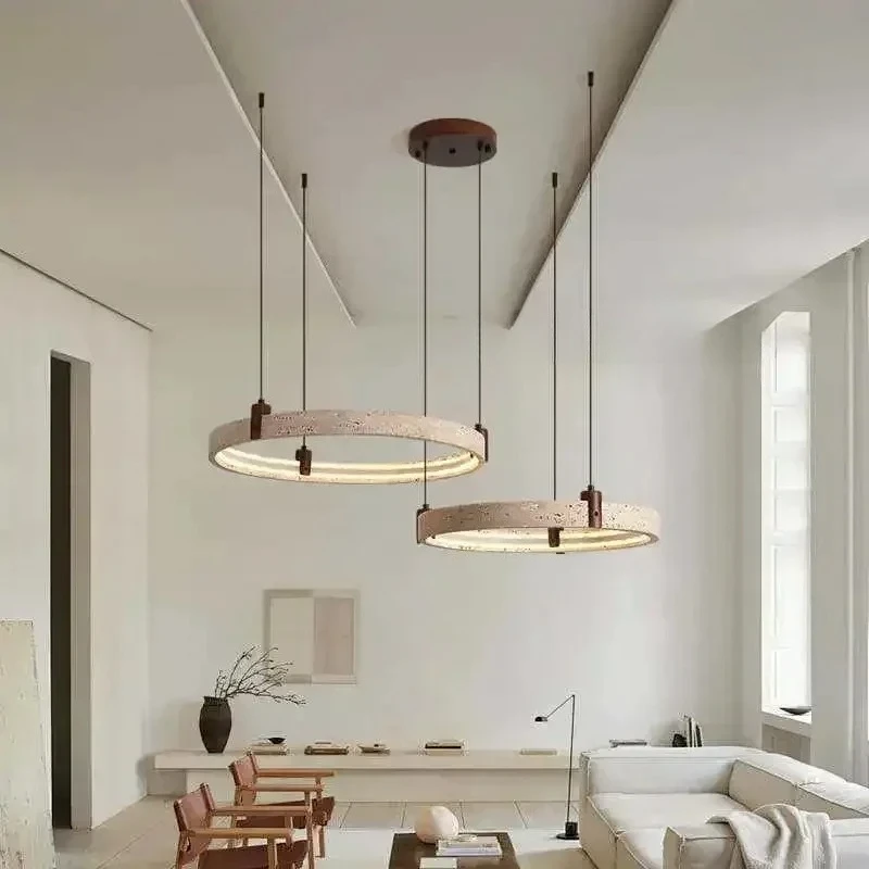 Customized Version Circular Pendant Lights Stone Wood Hanging Chandeliers  Living Room Bedroom Decoration Lighting LED Lamp
