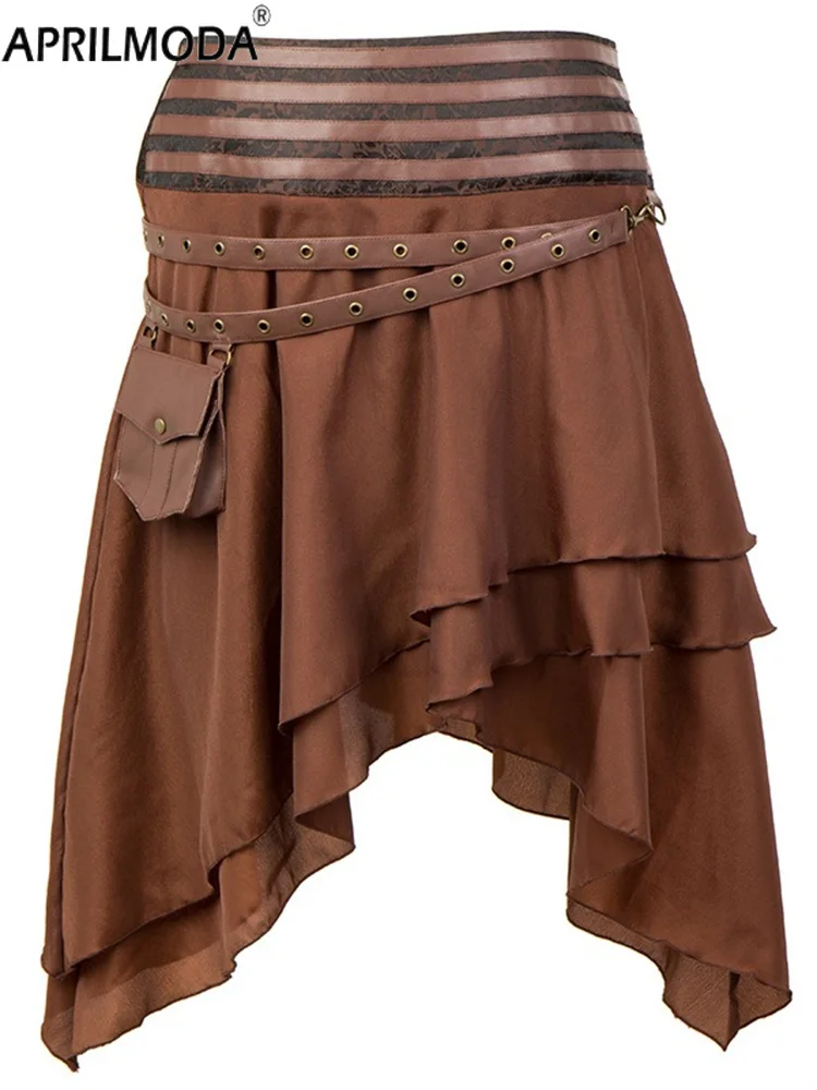 

Коричневые, черные женские сексуальные готические стимпанк нерегулярные мини-юбки в стиле пэчворк, викторианский рок, Harajuku, юбка для косплея на Хэллоуин и танцах