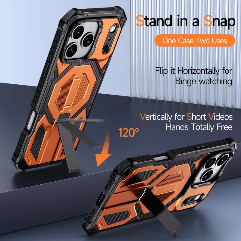 For Magsafe Wireless Charging Magnetic Car Bracket Armored Phone Case For iPhone 17 Pro Max 15 13 12 14 16 Pro Max Bmper Cover view 3