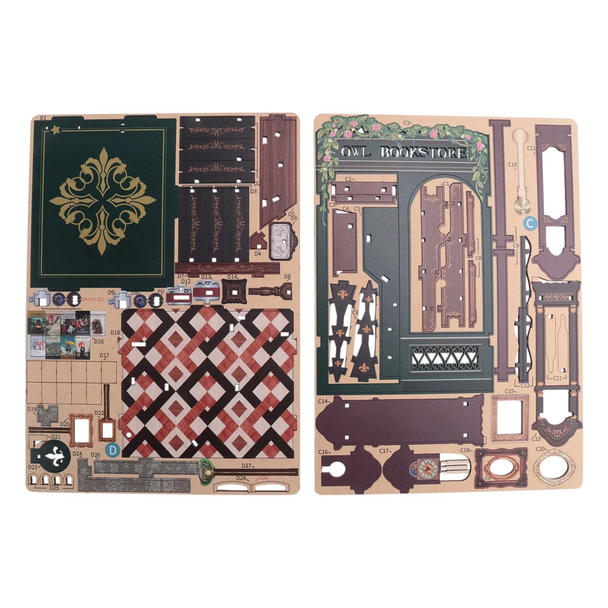 

DIY Book Nook Owl Bookstore Kit, 3D Wooden Puzzle Bookend for Bookshelf Decor, with Light Model Kits for Adults