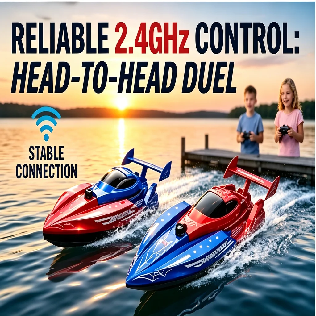 Spider Themed Dual RC Boat Set, Waterproof 2.4G Racing Vessel, Summer Pool Lake Play Toy for Boys Girls
