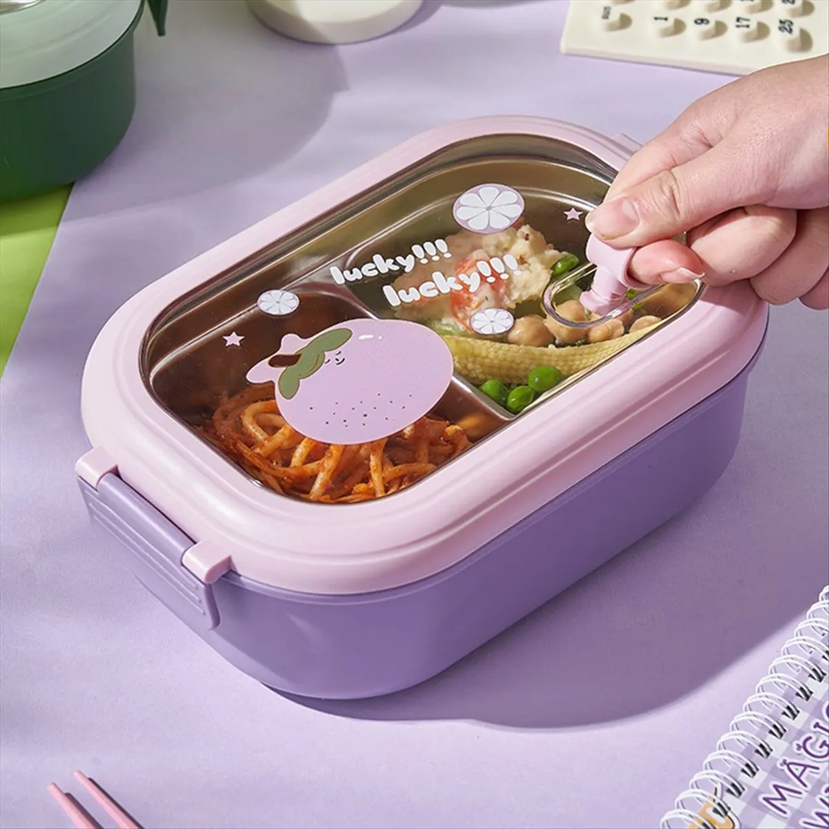 AT54 Children'S Lunch Box Children'S Sealed & Lovely Portable Food Containers Heatable Lunch Box Pink view 4